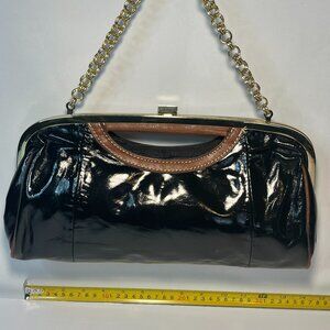 "Bueno" Clutch Purse With Chain Handle-Patten Leather Look, Black
